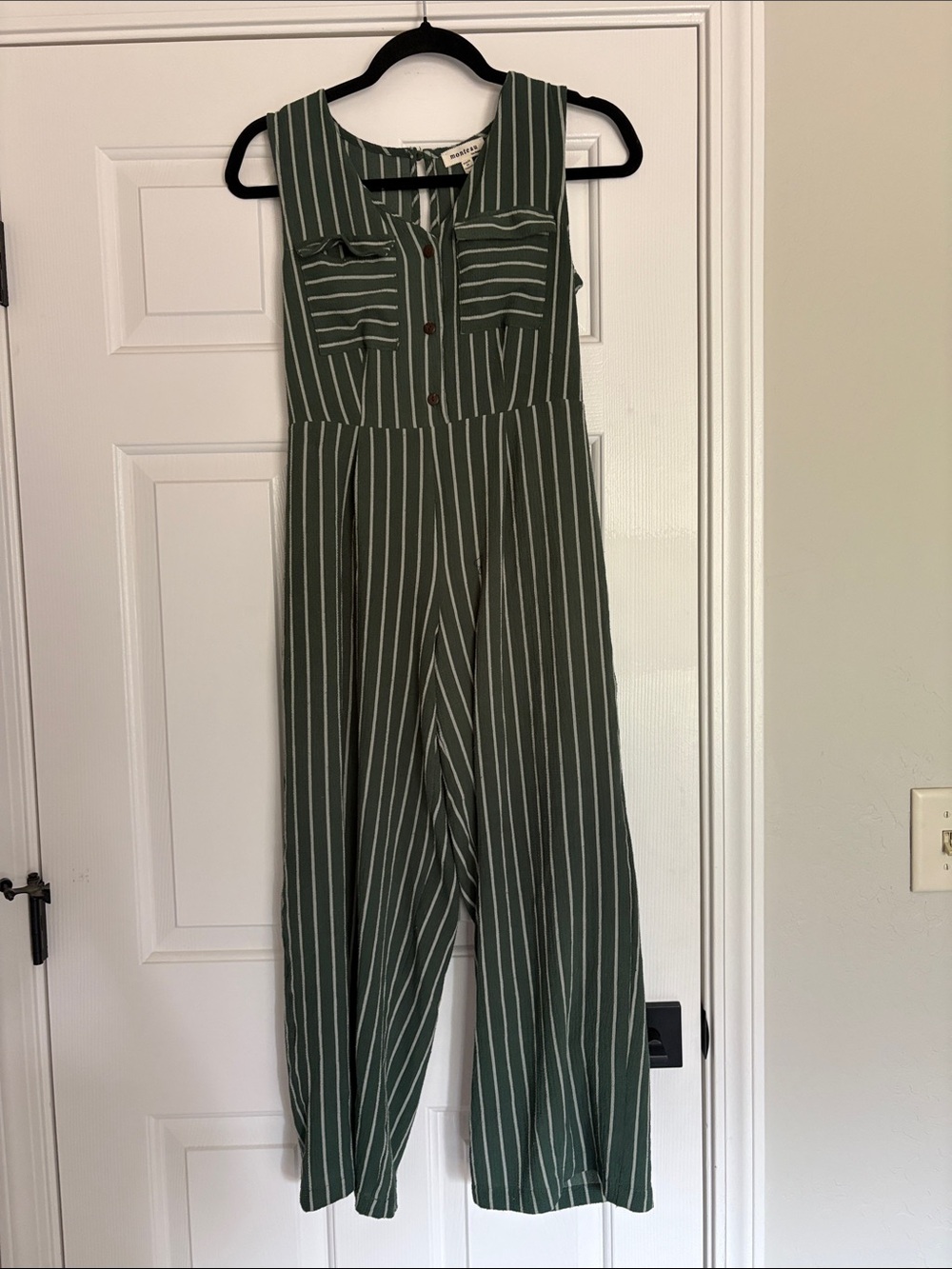 Monteau Olive Green Striped Sleeveless Jumpsuit Monteau Olive Green size Medium
